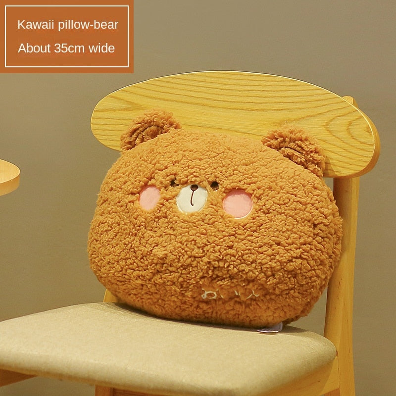 Bear-shaped plush cushion pillow, brown, about 35cm wide