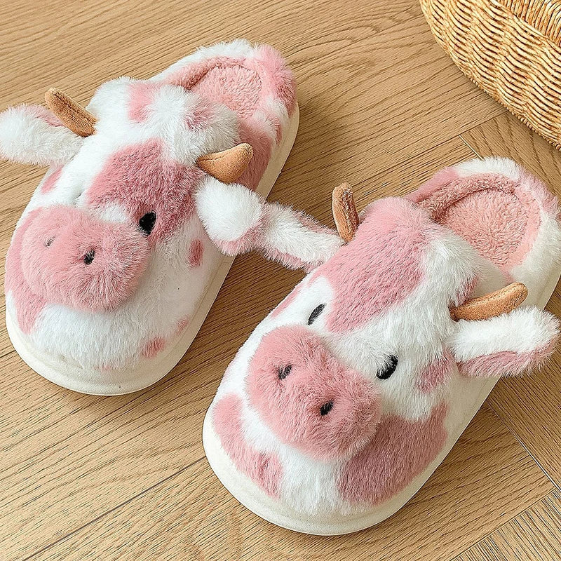Cute Cow Slippers | Cozy Faux Fur House Shoes | Sizes 36–45