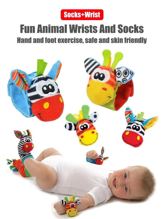 Baby Wrist Rattle & Foot Finder Sock Set – 4 Pieces | Soft Sensory Toy | 0–12 Months Boys & Girls | Newborn Baby Shower Gift