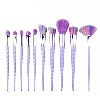Makeup brushes set with lavender spiral handles and purple bristles, 10-piece