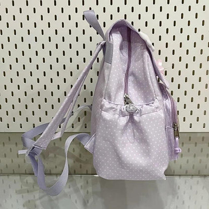 Light purple polka dot mini backpack with adjustable shoulder straps and top handle