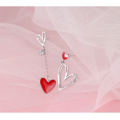 Korean Black Heart Dangle Earrings – Asymmetric Love Drop Jewelry