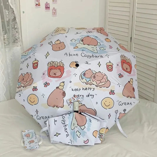 Kawaii Capybara Umbrella | 3-Fold Rain & UPF 50+ Sun Umbrella