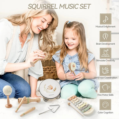 Montessori Baby Musical Instruments – Wooden Drum, Xylophone, Maracas, Trumpet & More | 0–12 Months | Early Education | Baby Shower Gift