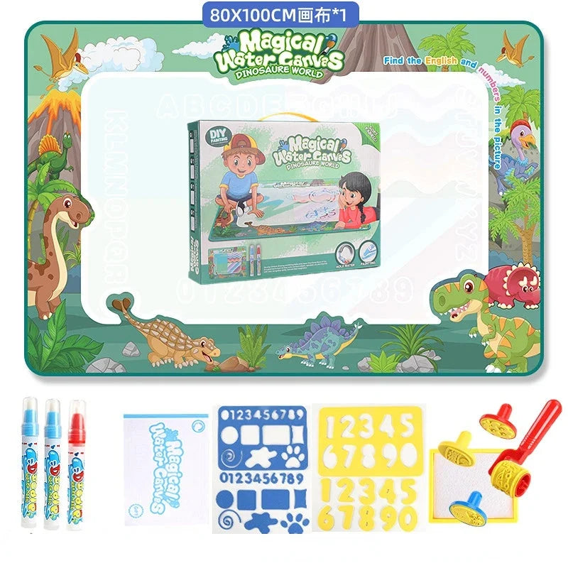 Magic water drawing canvases kit box with dinosaur theme and alphabet panels