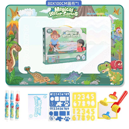 Magic water drawing canvases kit box with dinosaur theme and alphabet panels