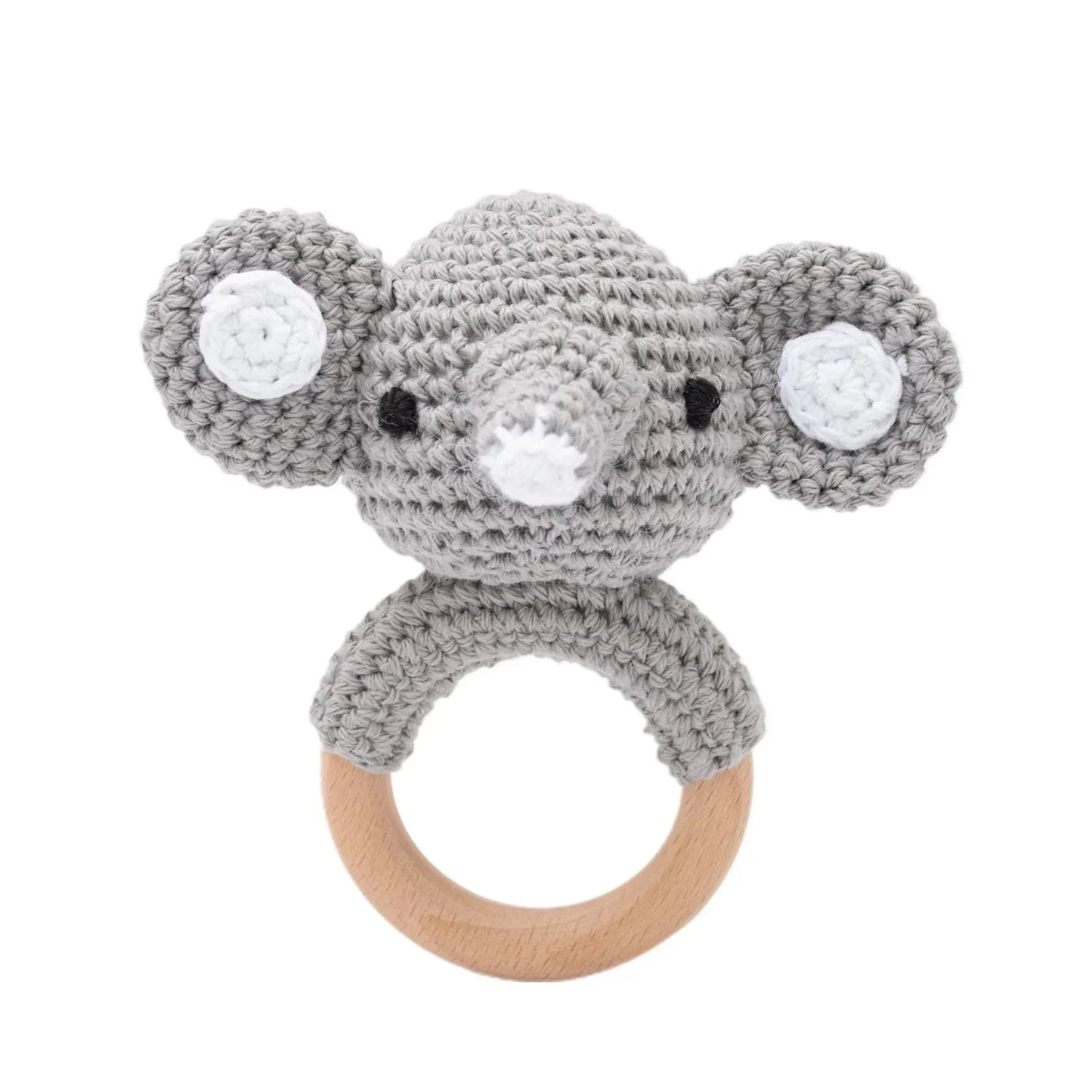 Baby Crochet Rattle & Wooden Teether Toy – BPA Free | Soft Animal Design | Giraffe, Bunny, Lion & More | Newborn Baby Shower Gift