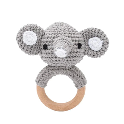 Baby Crochet Rattle & Wooden Teether Toy – BPA Free | Soft Animal Design | Giraffe, Bunny, Lion & More | Newborn Baby Shower Gift