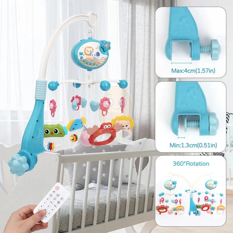Baby Crib Mobile with Remote Control – Rotating Musical Projector Night Light | Hanging Animal Rattles | 0–12 Months | Newborn Baby Shower Gift