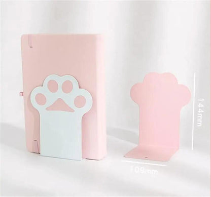 Cat paw bookends, light pink and white paw-cutout designs, two-piece set