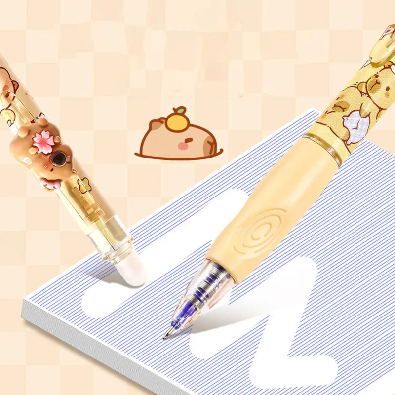 Kawaii Capybara Erasable Gel Pens – Set of 6 Cute Capy Buddies Pens | Blue Ink | Kawaii Stationery Gift