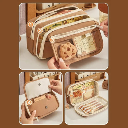 Kawaii Capybara Backpack with Pencil Case – Cute School Bag Set for Teens & Adults