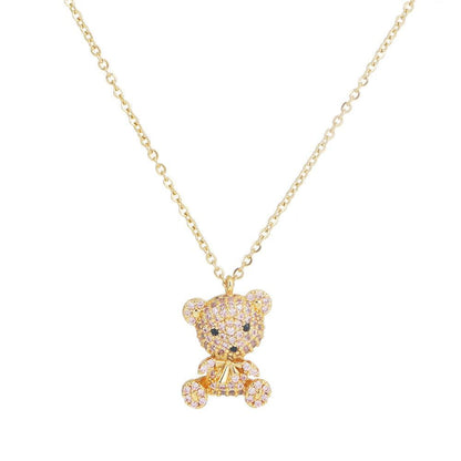 Teddy bear pendant necklace with gold-toned chain and sparkling teddy bear pendant