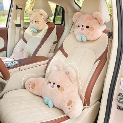 Kawaii Plush Bear Car Seat Accessories – Cute Headrest, Backrest & Pad Options