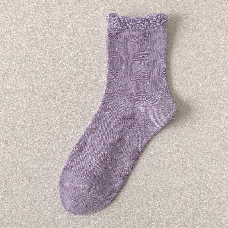 Lavender solid socks with gathered cuff