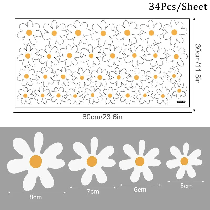 White Daisy Wall Stickers – 34-Piece Small Scatter or 14-Piece Large Statement Set | 60×30cm Sheet | Peel & Stick | Bedroom, Nursery & Garden Decor