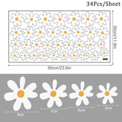 White Daisy Wall Stickers – 34-Piece Small Scatter or 14-Piece Large Statement Set | 60×30cm Sheet | Peel & Stick | Bedroom, Nursery & Garden Decor