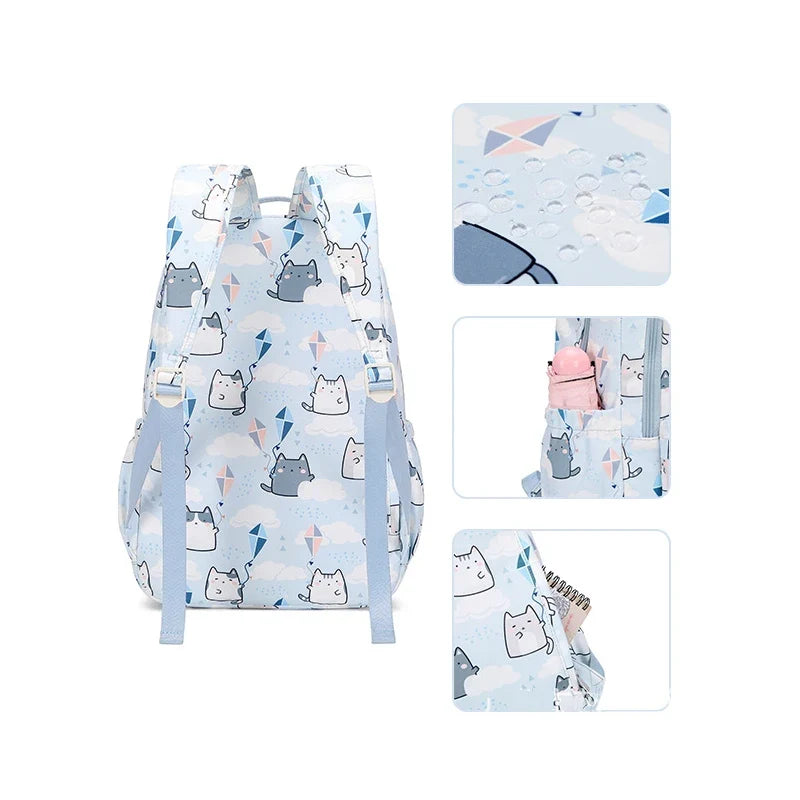 Kawaii Cats with Kites Backpack – Waterproof Polyester Bag | Medium & Large Sizes