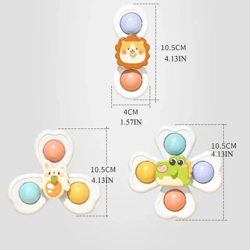 Baby Suction Cup Spinner Toys – 3-Piece Cartoon Animal Set | High Chair, Bath, Window & Table | Sensory Spinning Fidget | Toddler Gift