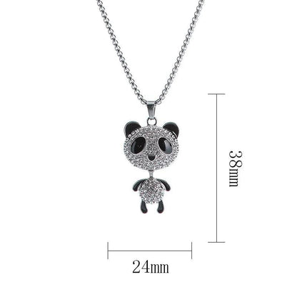 Rhinestone panda pendant necklace with head-and-body charms, 24mm size indicated