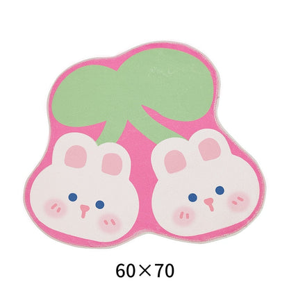 Cute washable non-slip area rug with two rabbit faces and green bow, 60 x 70