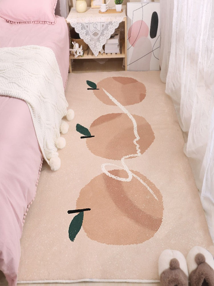 Beige abstract space area rug with planet shapes and white line accents