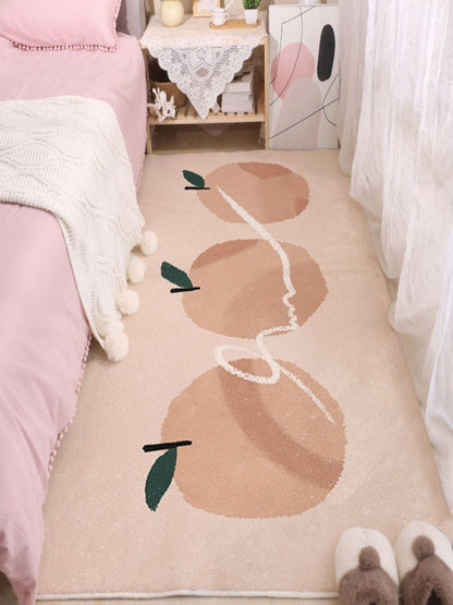 Beige abstract space area rug with planet shapes and white line accents