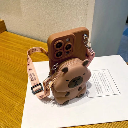 Kawaii Chonky Capybara Samsung Phone Case with Lanyard – Cute Protective Cover | Dark & Light Brown