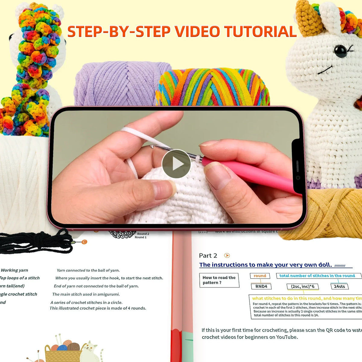 Kawaii Unicorn Crochet Kit for Beginners – Complete Amigurumi Starter Set | Everything Included | Cute Craft Gift
