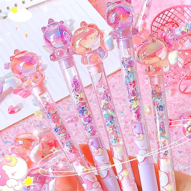 Kawaii Unicorn Friend Gel Pen – 0.5mm Black Gel Ink Pen with Unicorn Topper | Pink & Purple | Kawaii Stationery Gift