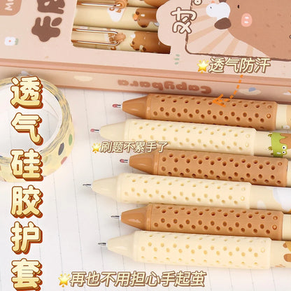 Capybara gel pens set, beige and tan barrels with textured dotted grip tips