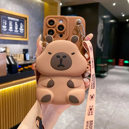 Kawaii Chonky Capybara Samsung Phone Case with Lanyard – Cute Protective Cover | Dark & Light Brown