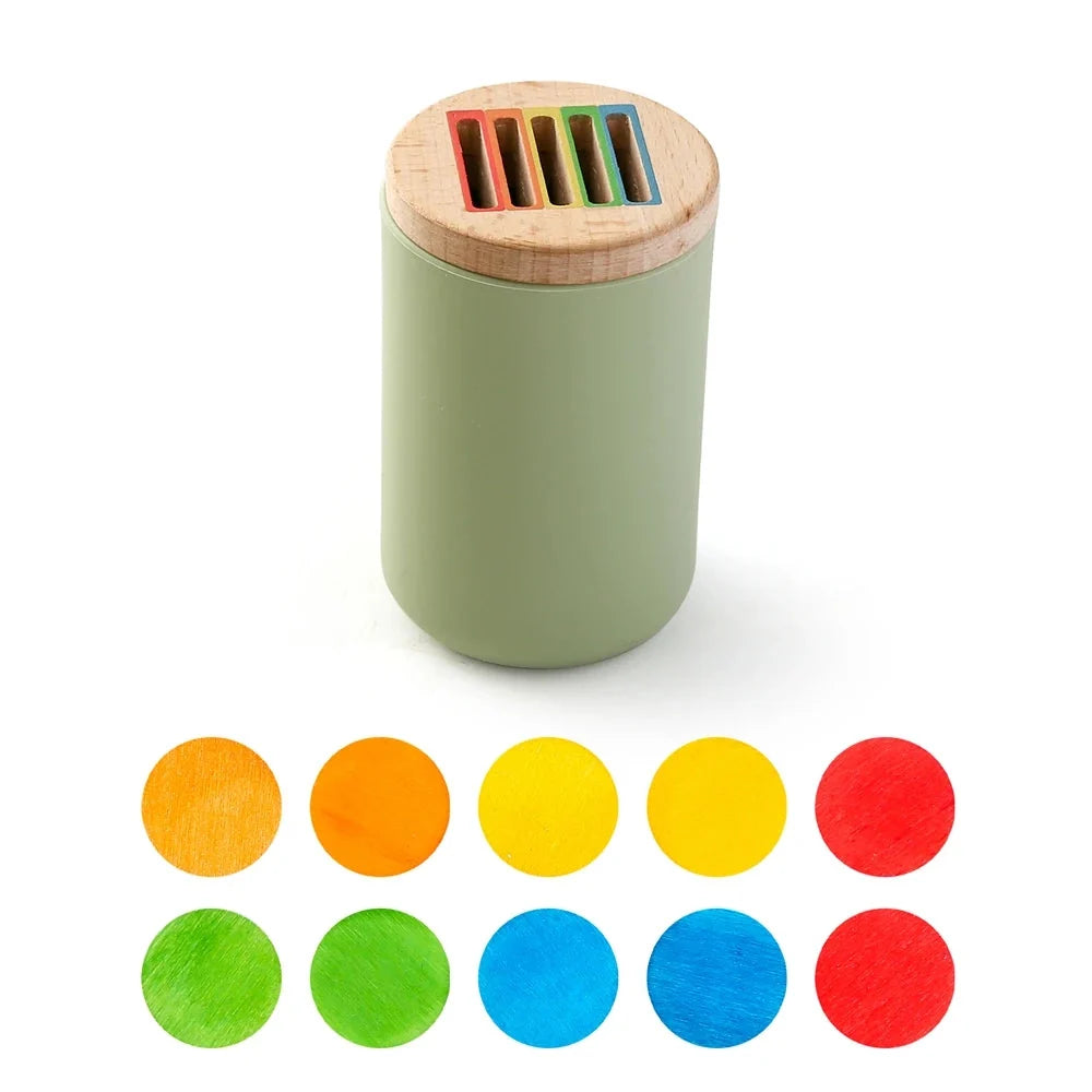 Montessori Colour Sorting Stick & Pot Toy – Wooden Rainbow Sticks, Colour Discs & Holed Lid | BPA-Free | Toddler Learning & Birthday Gift