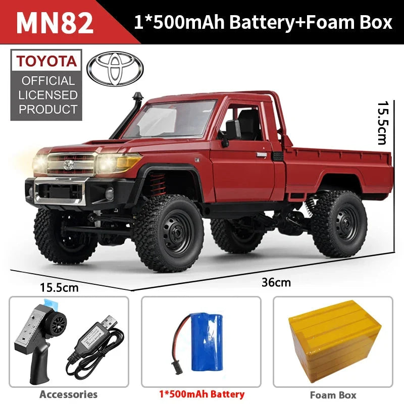 Red 1:12 RC off-road pickup truck kit with remote battery and foam box