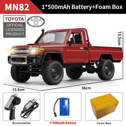 Red 1:12 RC off-road pickup truck kit with remote battery and foam box