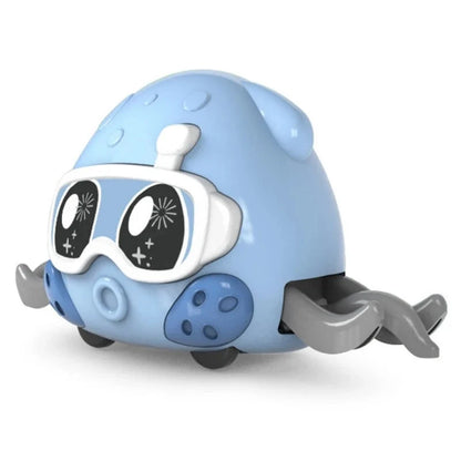 Blue interactive crawling crab toy with astronaut goggles and waving legs