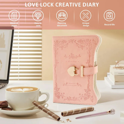 Kawaii Pastel Diary with Heart Lock – 360 Page PU Leather Locked Journal | B6 | Pink & Lilac | Cute Diary Gift