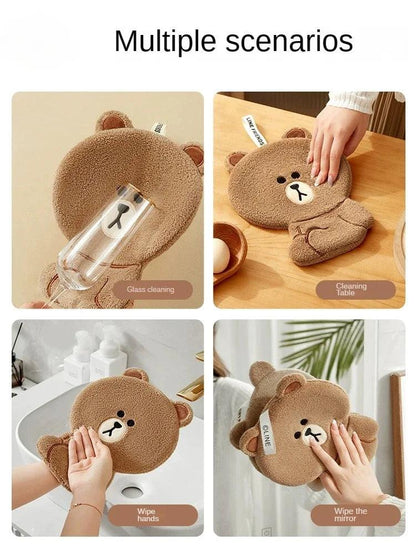 Teddy bear hand towel set showing brown bear towel for wiping hands and surfaces