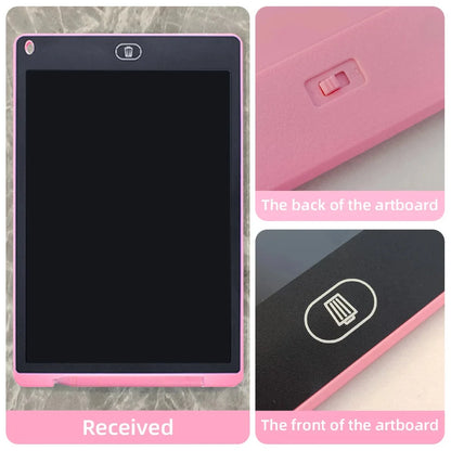 6.5-inch LCD writing tablet with pink frame and blank dark screen
