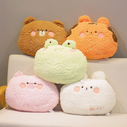 Cute animal plush cushion pillows set: bear, tiger, bunny, pig in mixed colors