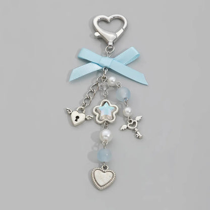 Y2K Fashion Flower Star Love Bow Strawberry Pendant Acrylic Keychain Student Women's Bag Backpack Pants Chain Accessories