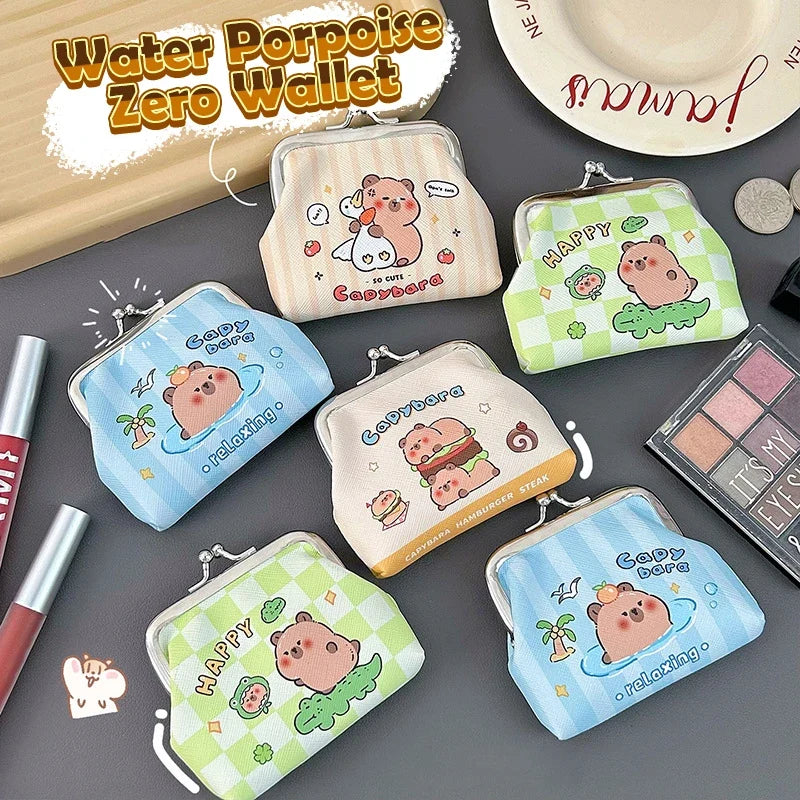 Set of capybara coin purses with metal kiss-lock frames, assorted colors and patterns