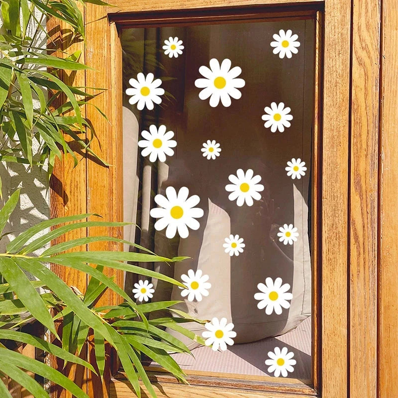 White Daisy Wall Stickers – 34-Piece Small Scatter or 14-Piece Large Statement Set | 60×30cm Sheet | Peel & Stick | Bedroom, Nursery & Garden Decor