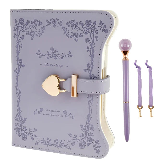Kawaii Pastel Diary with Heart Lock – 360 Page PU Leather Locked Journal | B6 | Pink & Lilac | Cute Diary Gift