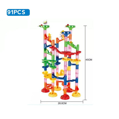 Marble Run Race Track Building Blocks – 3D Maze Ball Roll Toy | 50–232 Pieces | STEM DIY Coaster Set | Kids Birthday Christmas Gift