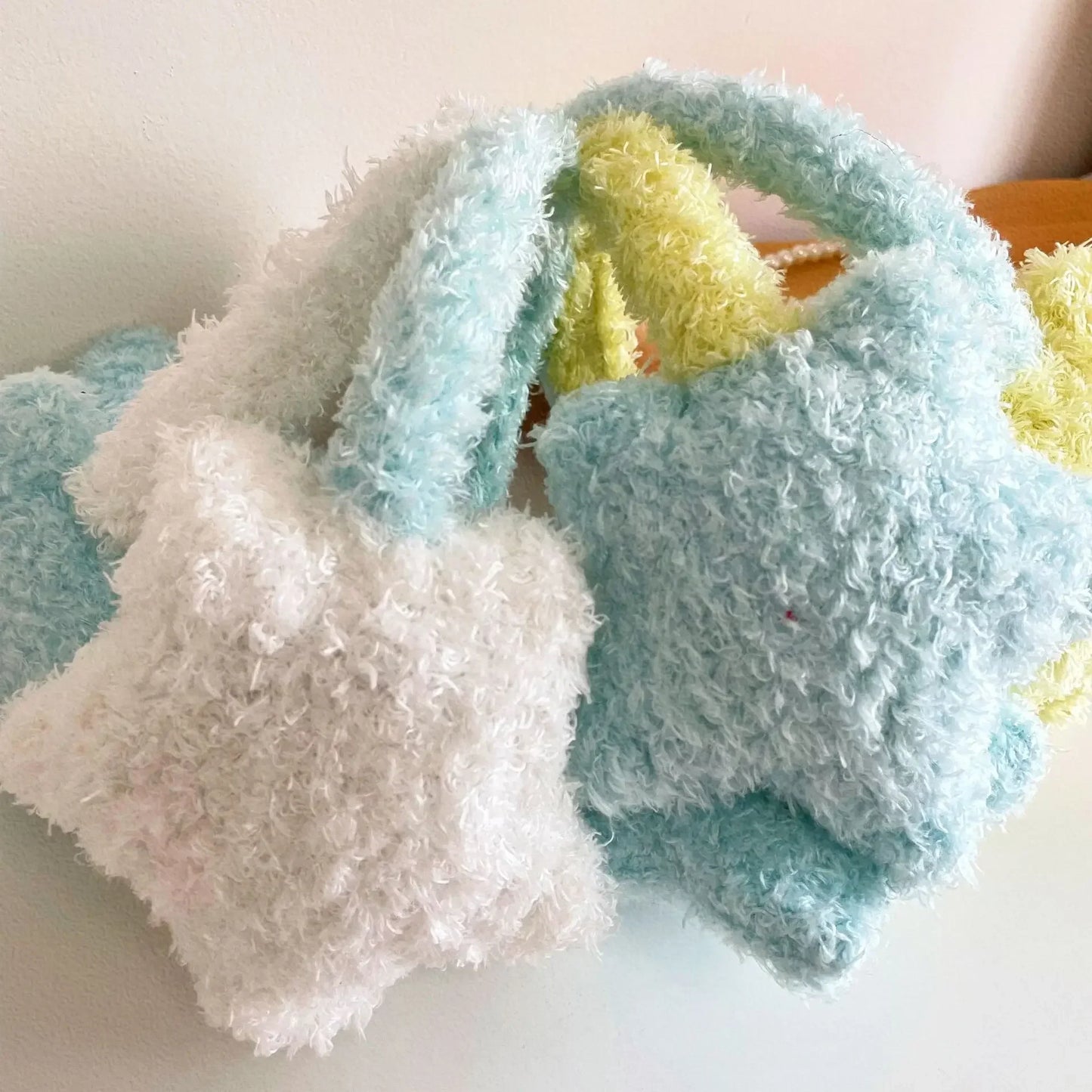 Kawaii Plush Star Earmuffs – Cute Fluffy Star Ear Warmers | Yellow & Blue | Kawaii Winter Accessories