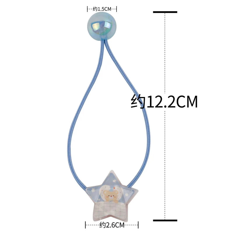 Light blue elastic hair tie with star charm featuring a cute bear design