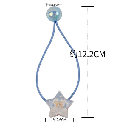 Light blue elastic hair tie with star charm featuring a cute bear design