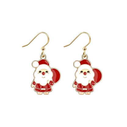 Gold drop earrings with Santa face, red hat, white beard, red suit, gold hooks