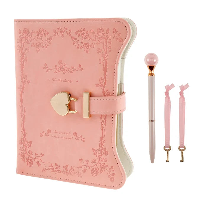 Kawaii Pastel Diary with Heart Lock – 360 Page PU Leather Locked Journal | B6 | Pink & Lilac | Cute Diary Gift